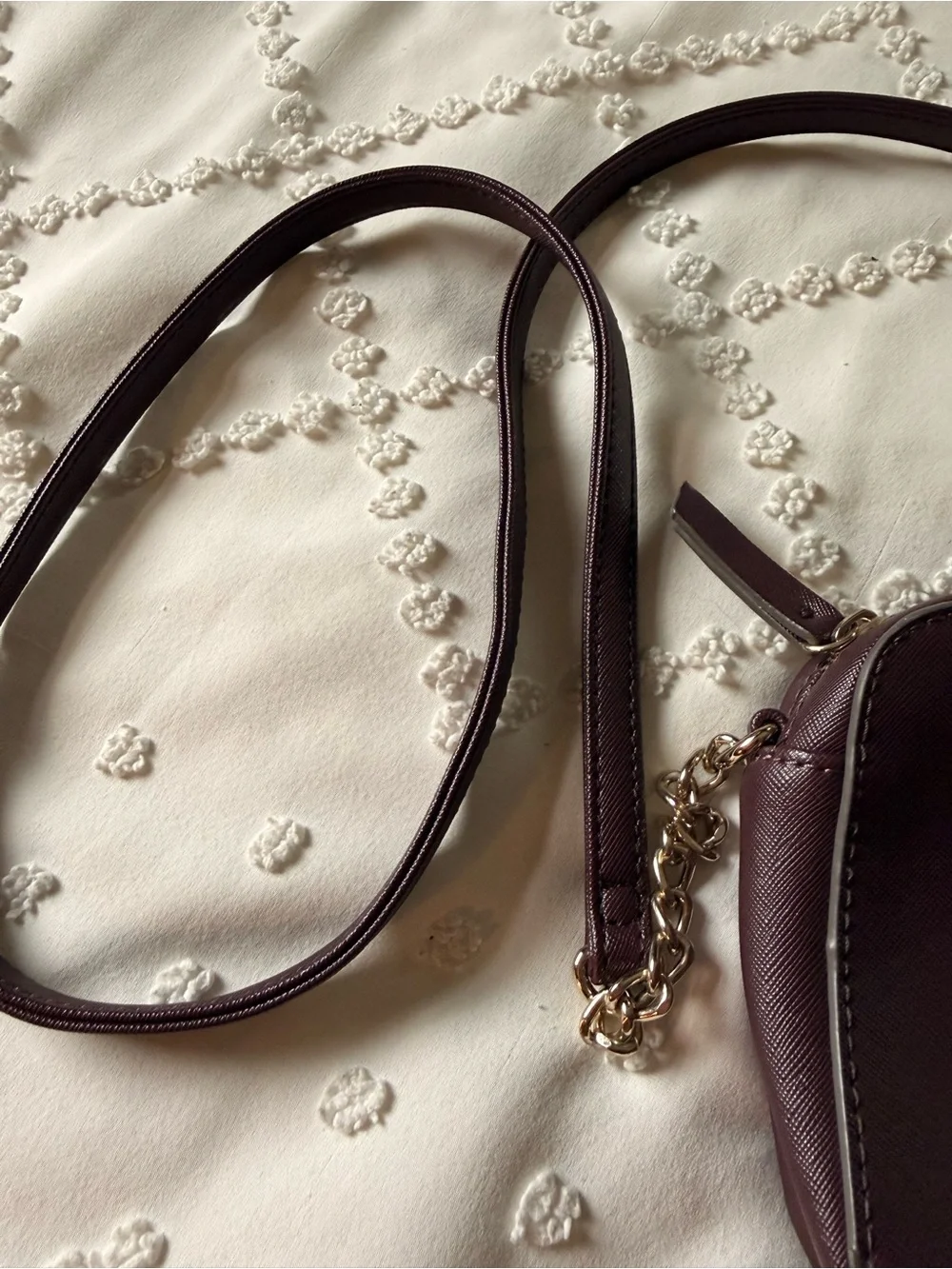 New York & Company Women’s Burgundy Crossbody Bag with Golf Accent